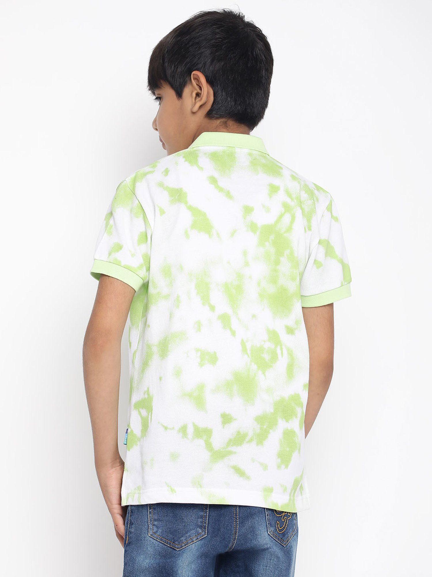 Lil Tomatoes Kids Green & White Tie and Dye Polo T-Shirt