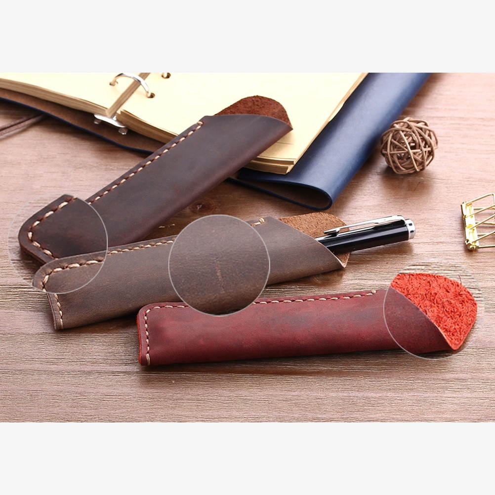 Vintage Pen Pouch Holder Pencil Protective Sleeve Bag Durable Pen Case Pen Storage Bag for Home Office School (Coffee)