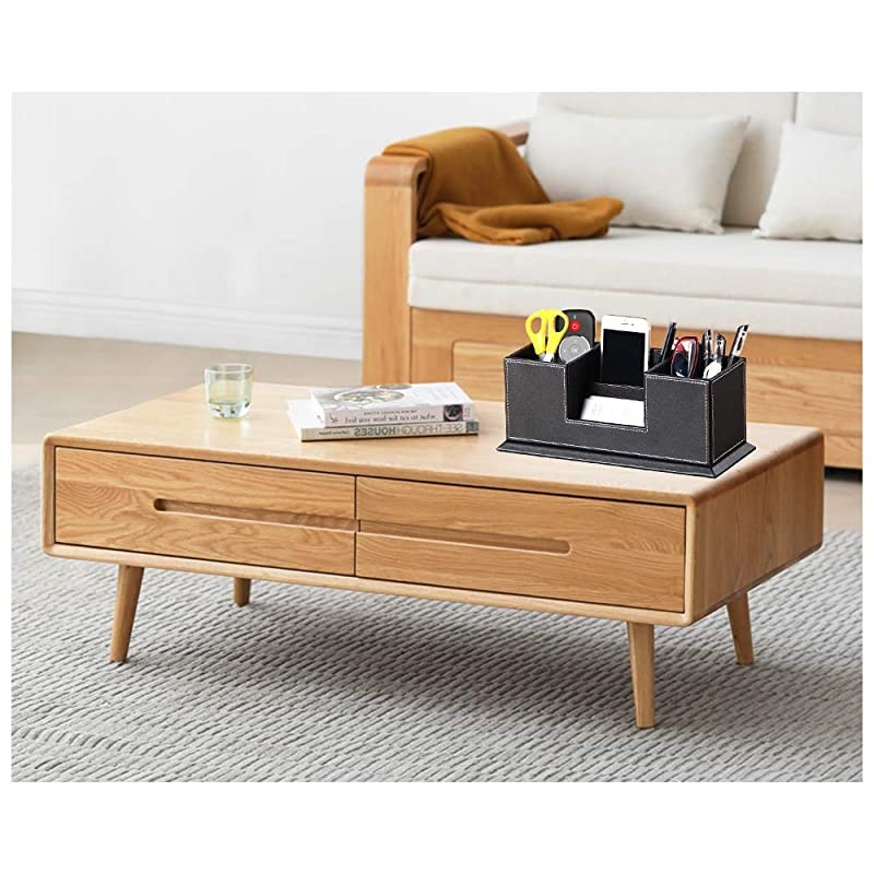 PU Leather Desk Organizer with 4 Compartments, Card/Pen/Pencil/Mobile Phone Stand Office Supplies Holder Desktop Remote Caddy, Home and College Dorm Decor Accessories Storage Box for Women