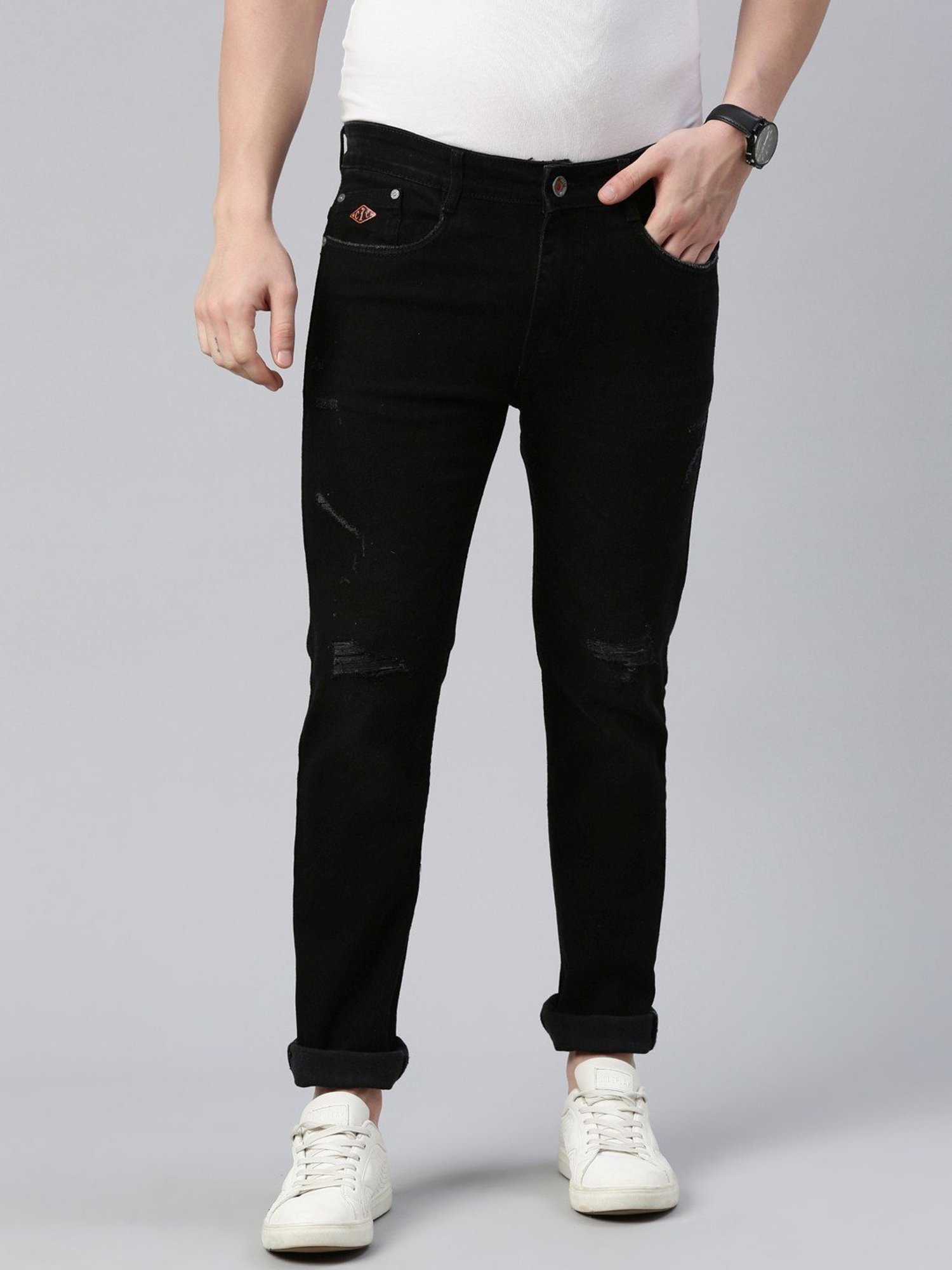 CINOCCI Black Cotton Slim Fit Jeans