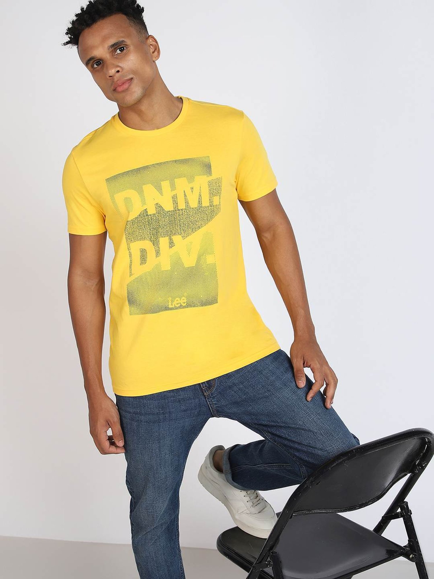 Lee Yellow Cotton Slim Fit Printed T-Shirt