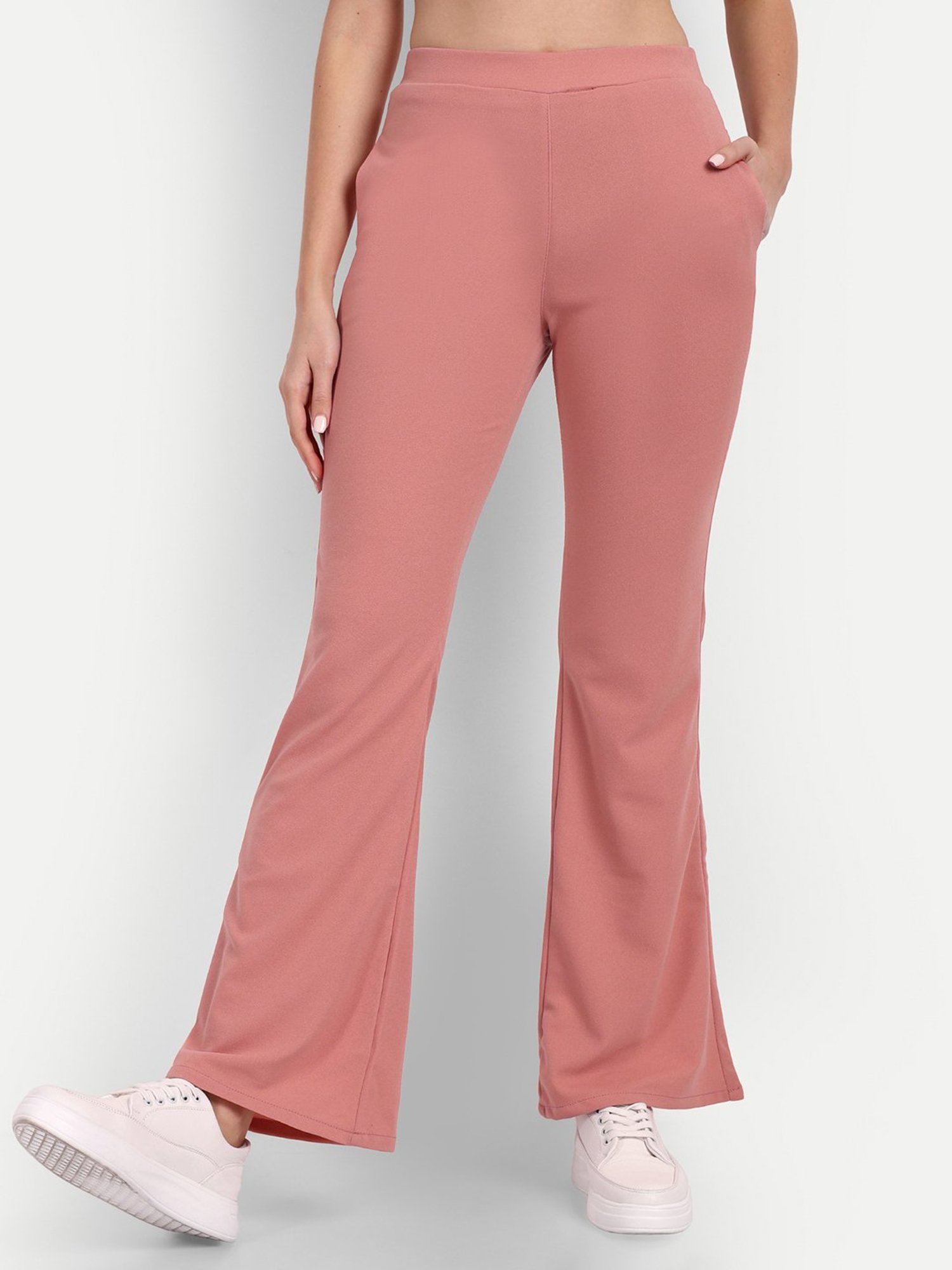 Broadstar Pink Flared Fit High Rise Trousers