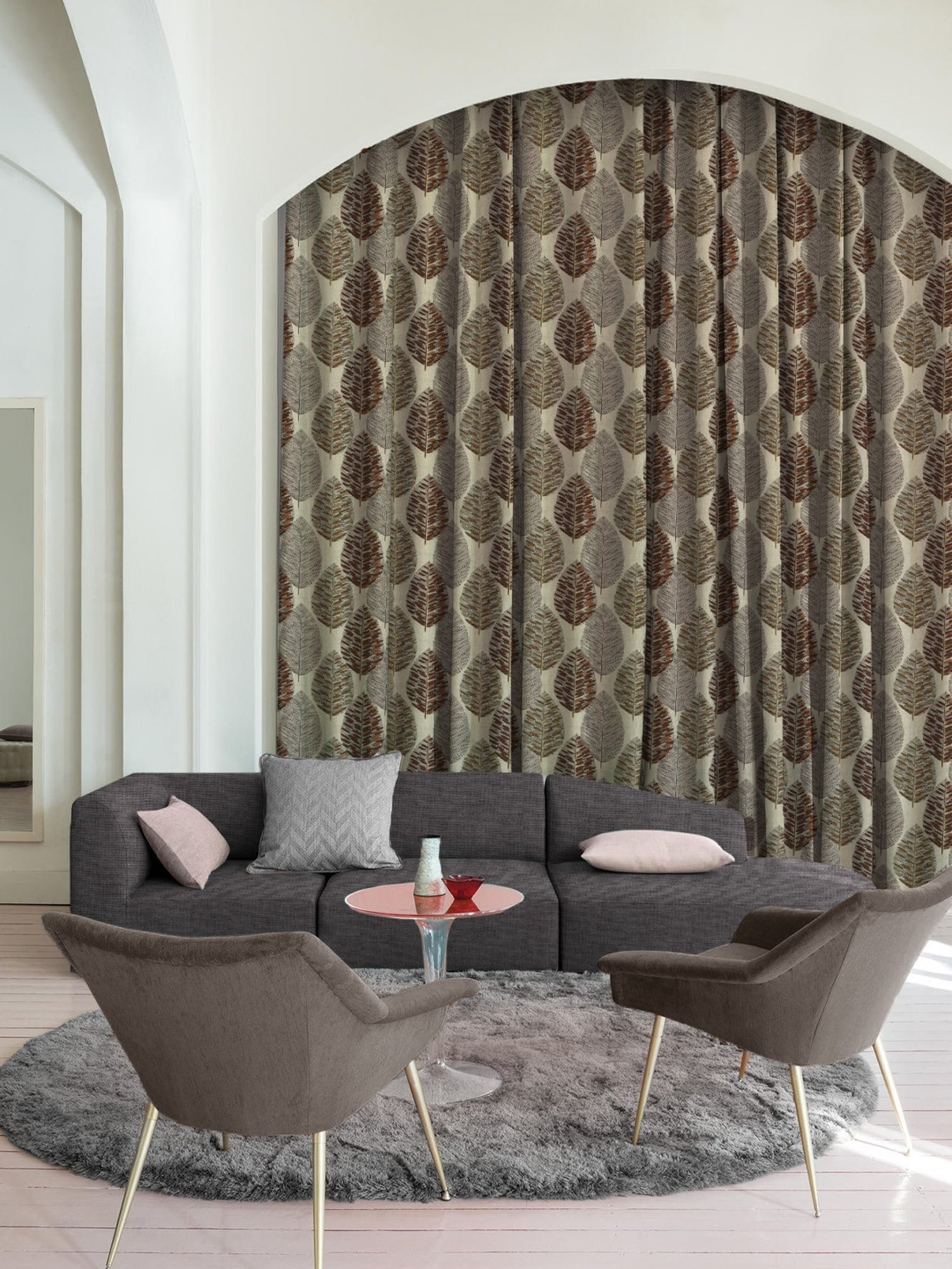 SPACES DRAPE STORY Elegent Grey & Brown Polyester 8 FT Door Curtain - Set of 2