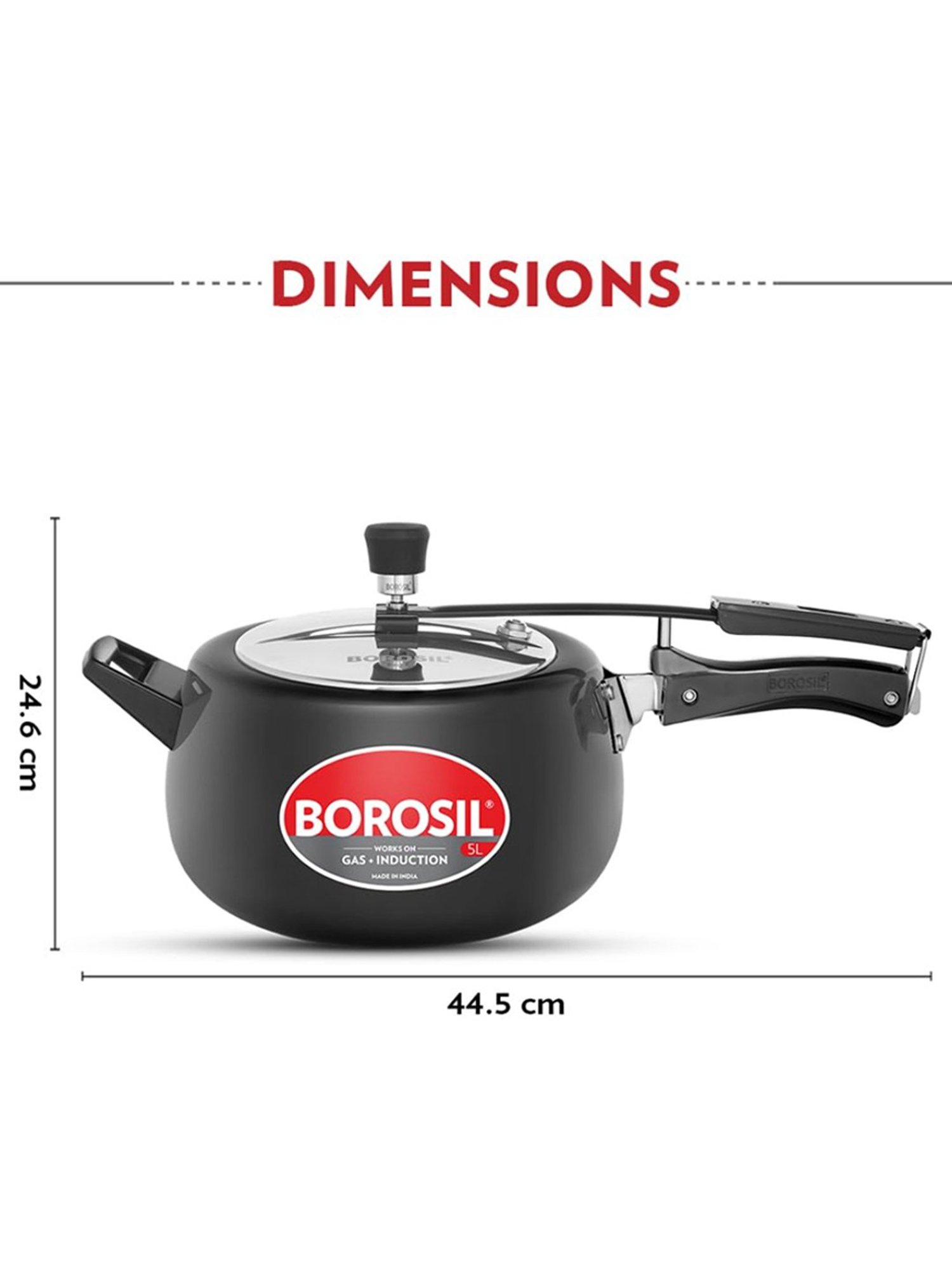 Borosil Black Aluminium 5L Pressure Cooker with Gas Stove & Induction Compatible