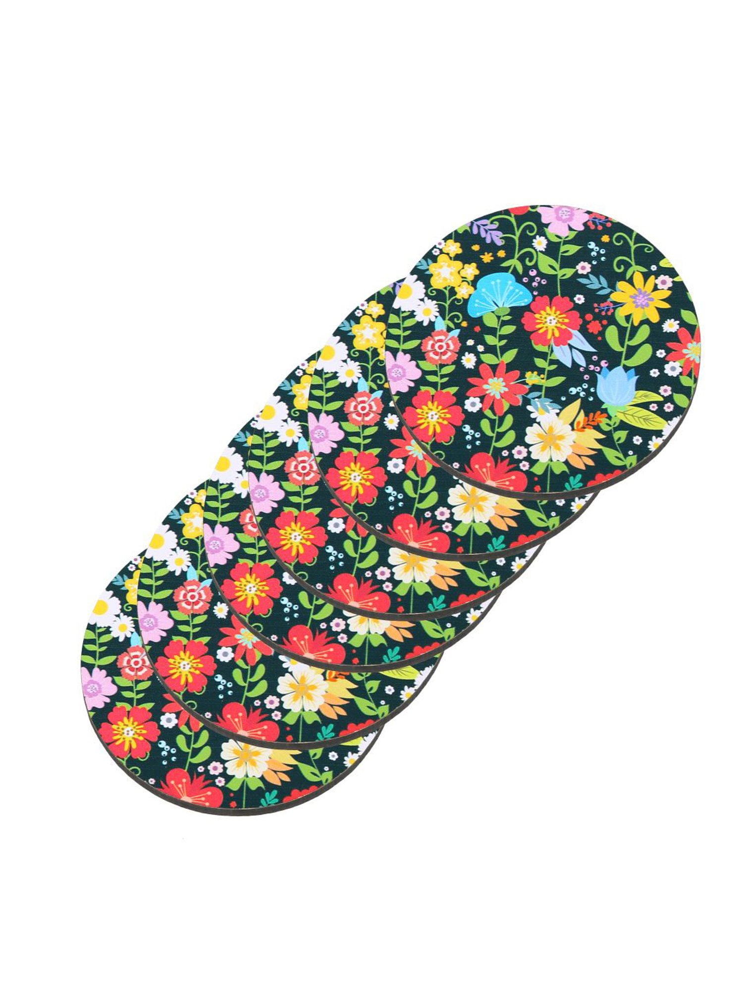 Crayton Floral Printed MDF Coaster with Holder - Set of 6