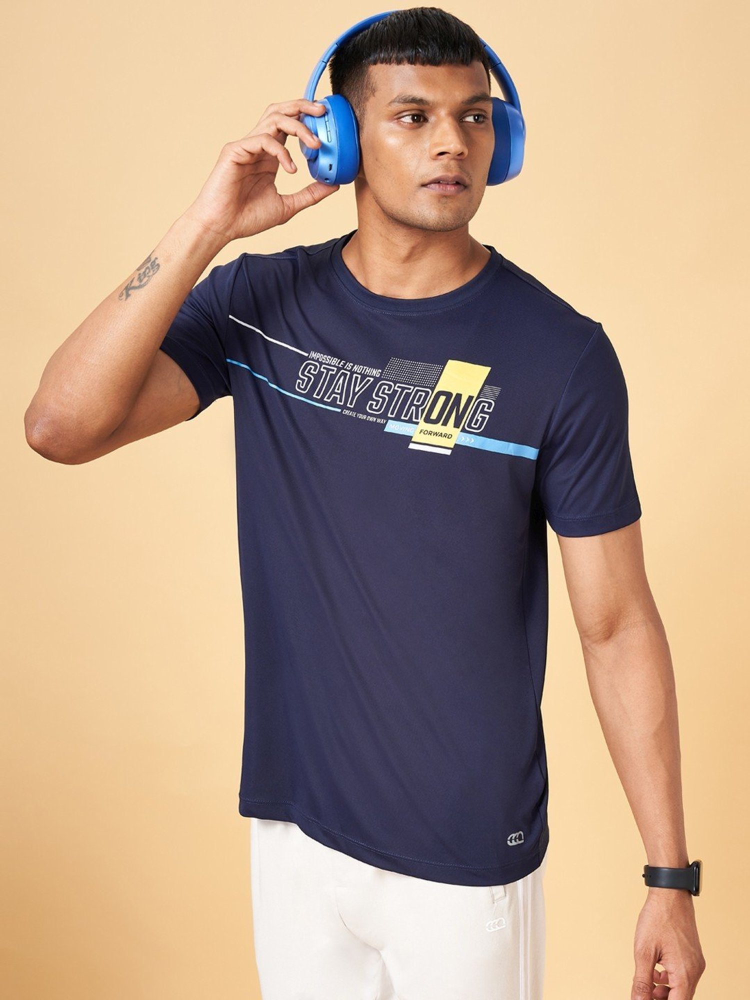 Ajile by Pantaloons Navy Blue Slim Fit Printed T-Shirt
