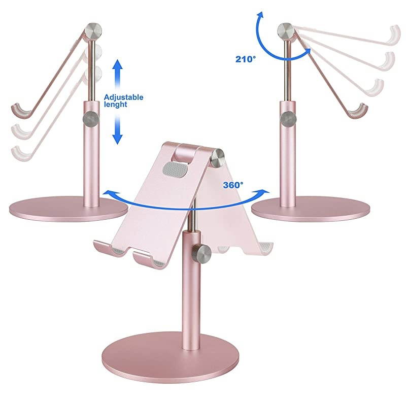 Adjustable Tablet Stand Cell Phone Desk Holder Aluminum Desktop Stand Solid AntiSlip Portable Universal Holders Compatible with All Mobile Smart Phone TabletRose Gold