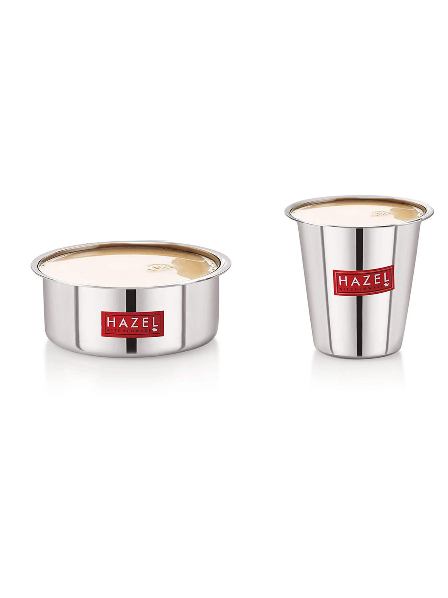 HAZEL Silver Stainless Steel 37 cm Serving Dabara with Tumbler (300 ml) - Set of 2