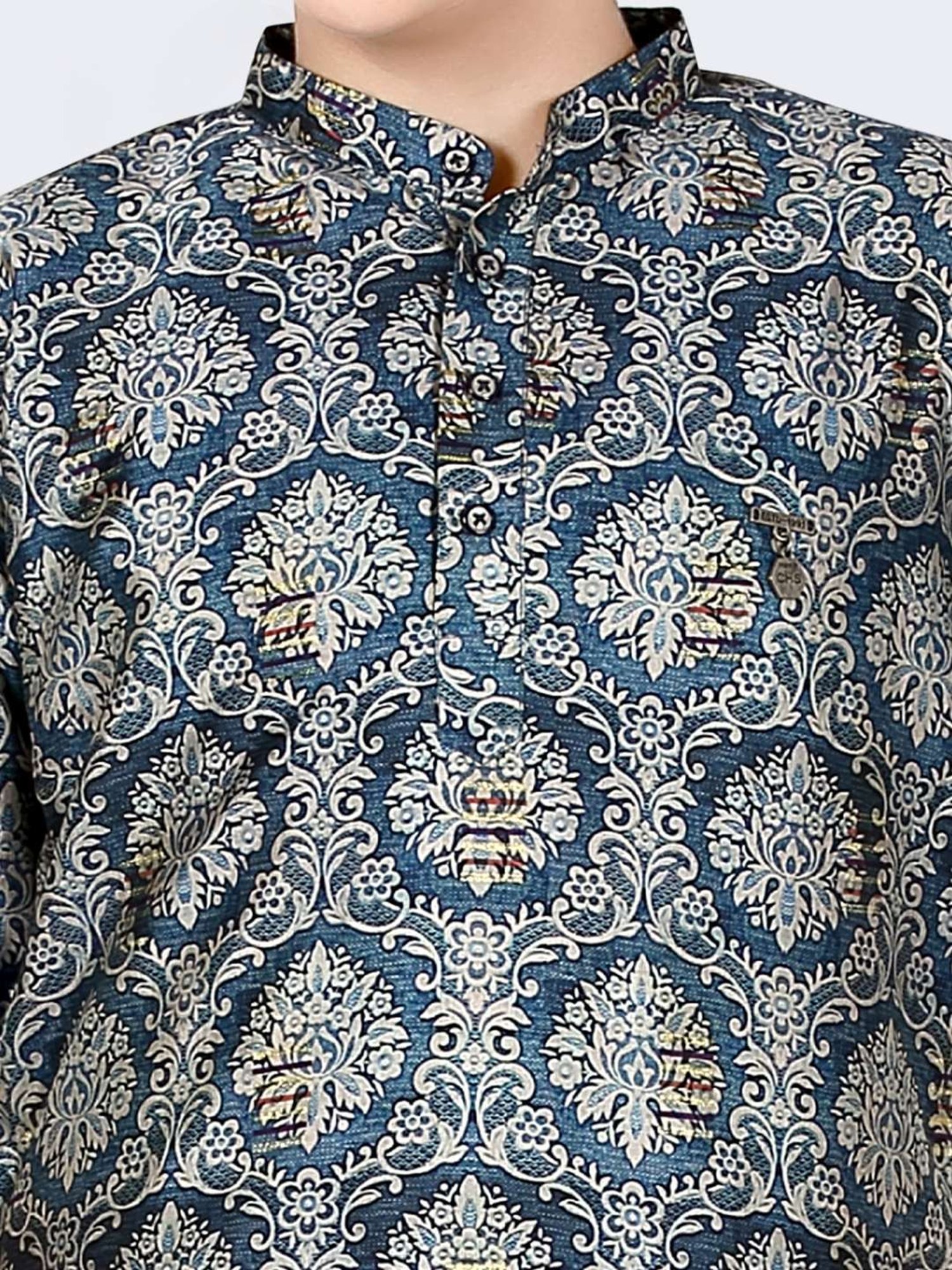 Cavio Kids Blue & White Cotton Printed Full Sleeves Kurta Set