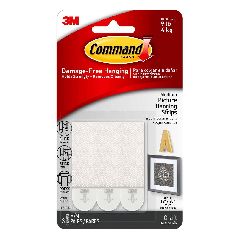 Command Medium Sized Picture Hanging Strips (3 Sets of Strips) - White