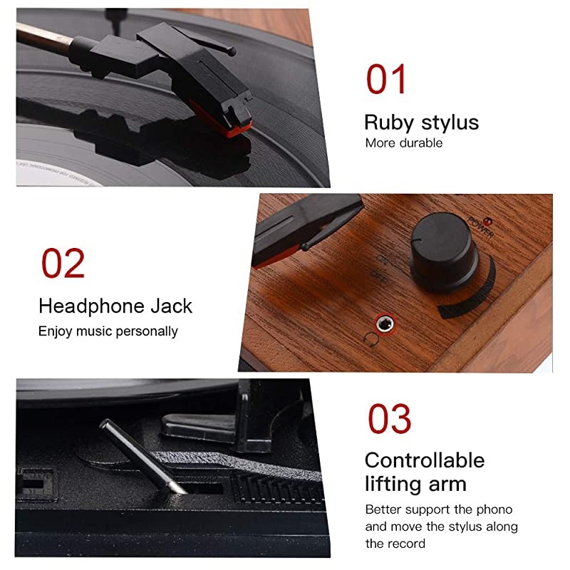 Record Player Vinyl Turntable 3 Speed Vintage Record Players with Stereo Speaker Belt Driven Portable Record Player Suitcase