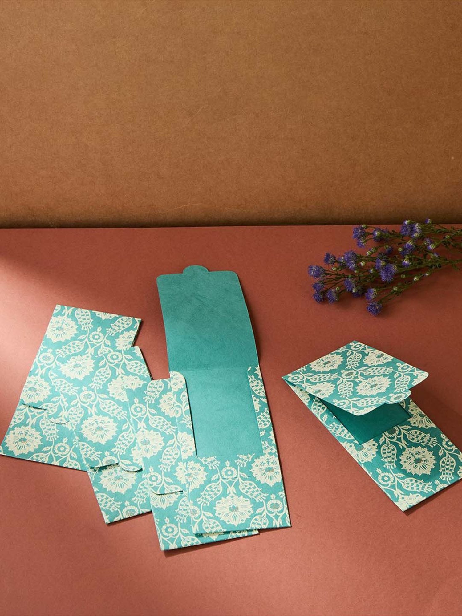 Fabindia Home Teal Paper Printed Sarkhaab Envelope - Set of 5