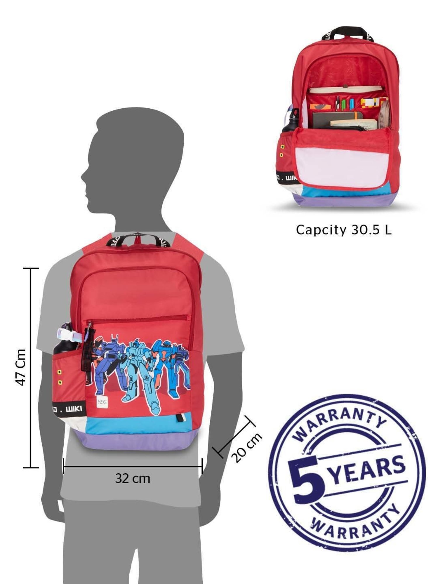 Wiki 30.5 Ltrs Red Medium Backpack