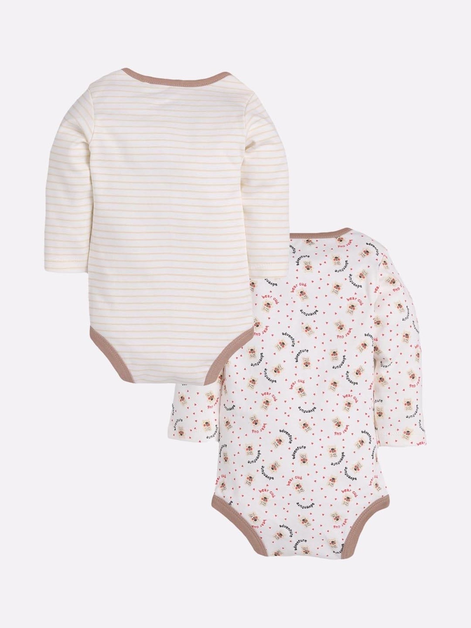 Baby Go Kids Beige & White Printed Onesie (Pack Of 2)