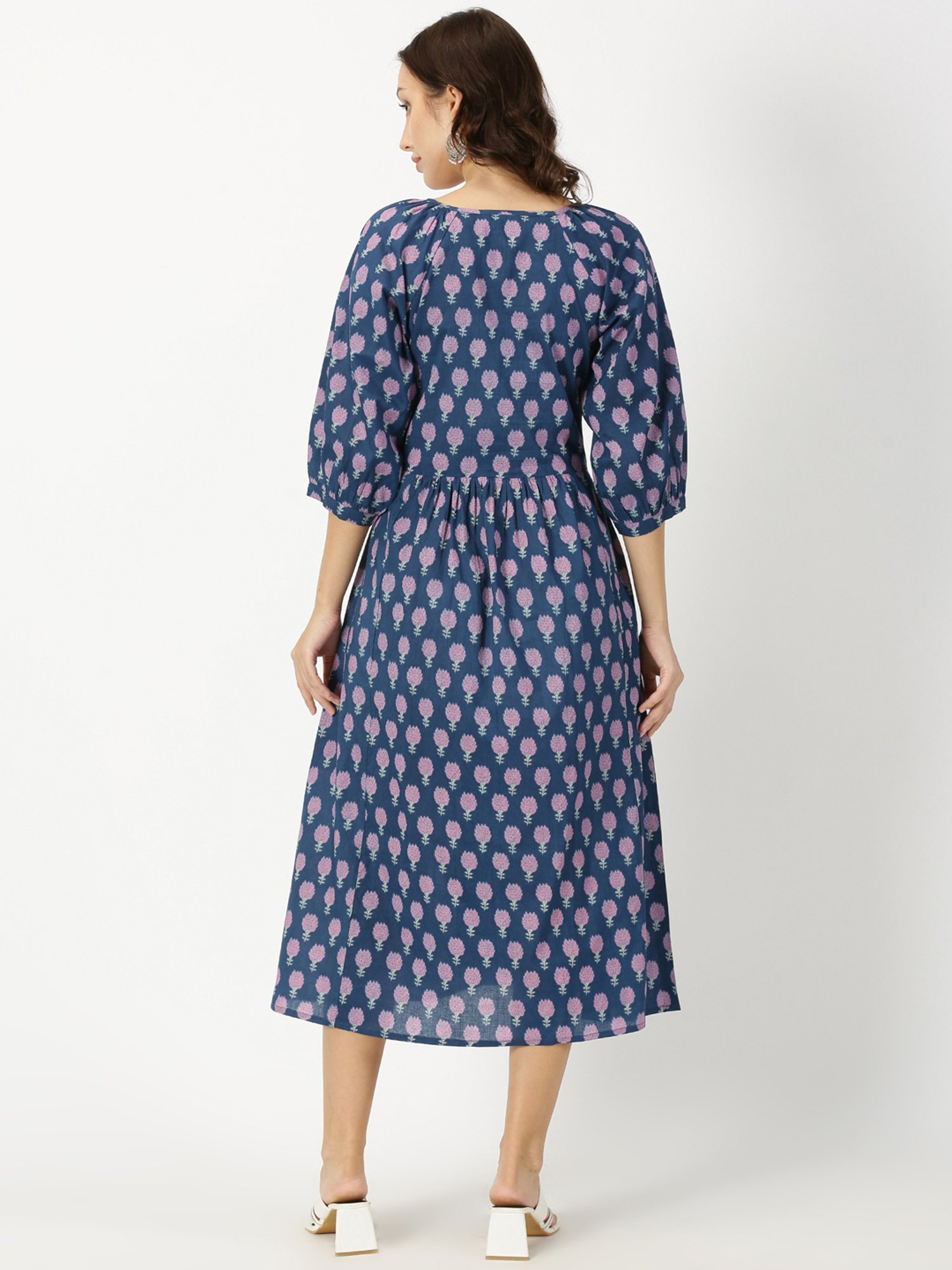 Saffron Threads Blue Floral Print Ethnic Dresses