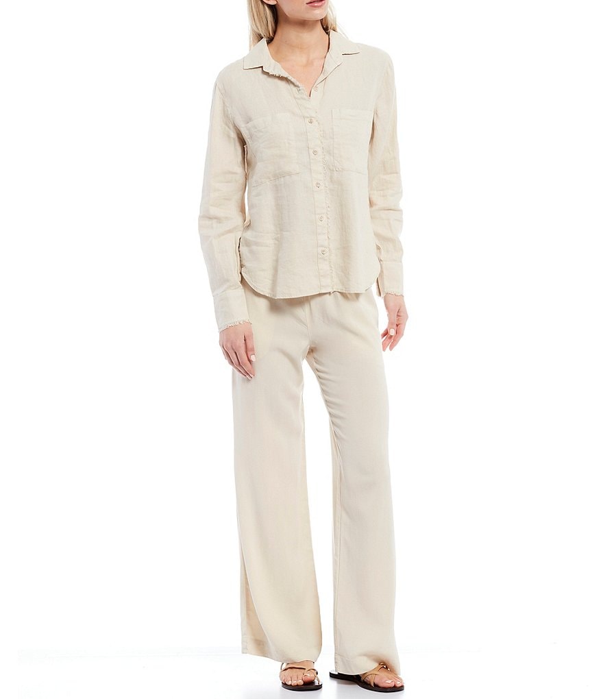 Cloth & Stone Woven Fray Placket Button Front Top