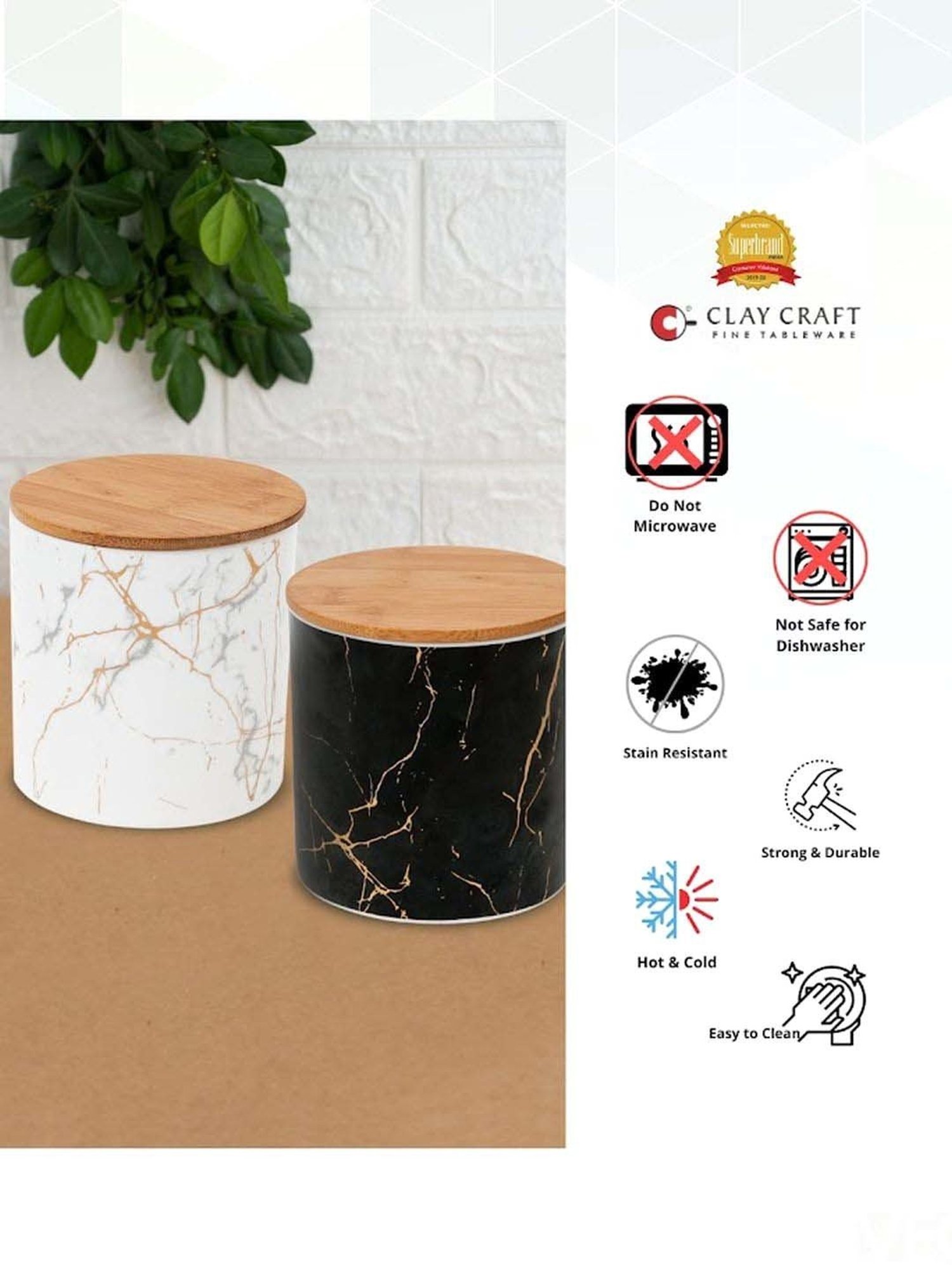 Clay Craft Off-White Ceramic Storage Box (0.3 L) - Set of 2