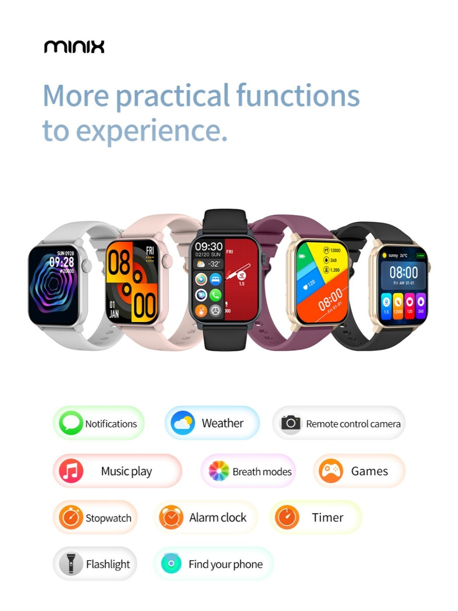 MINIX Spark BT Calling smartwatch with 1.69" HD Display, 330 mAh Battery, Extra Metal Strap, Black