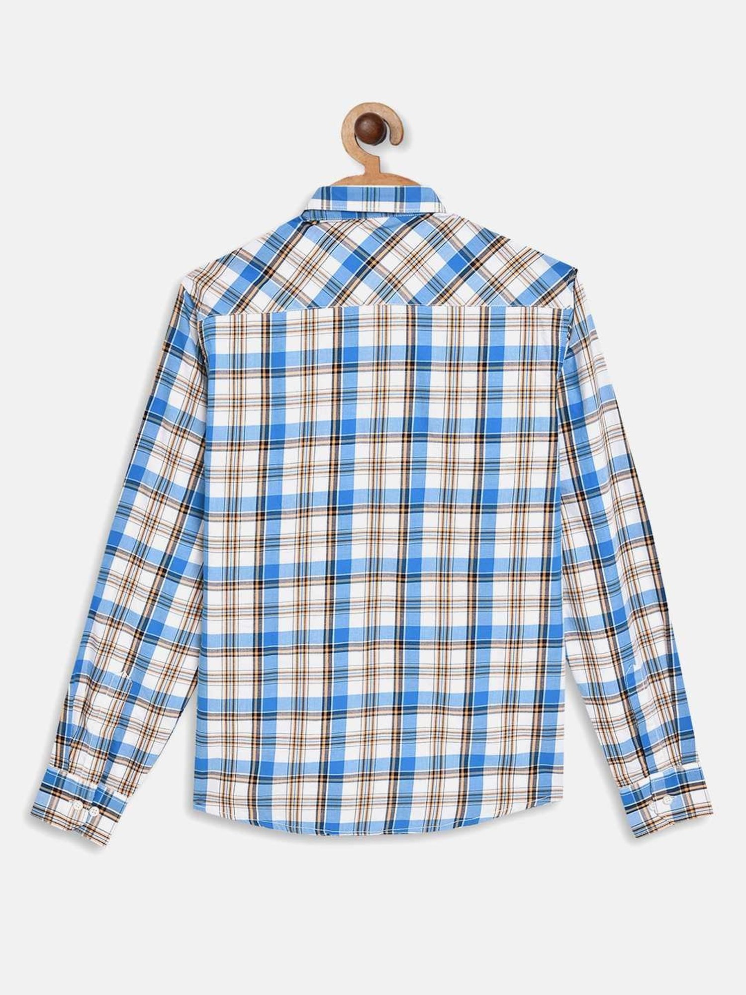 Octave Kids Blue & White Cotton Chequered Shirt