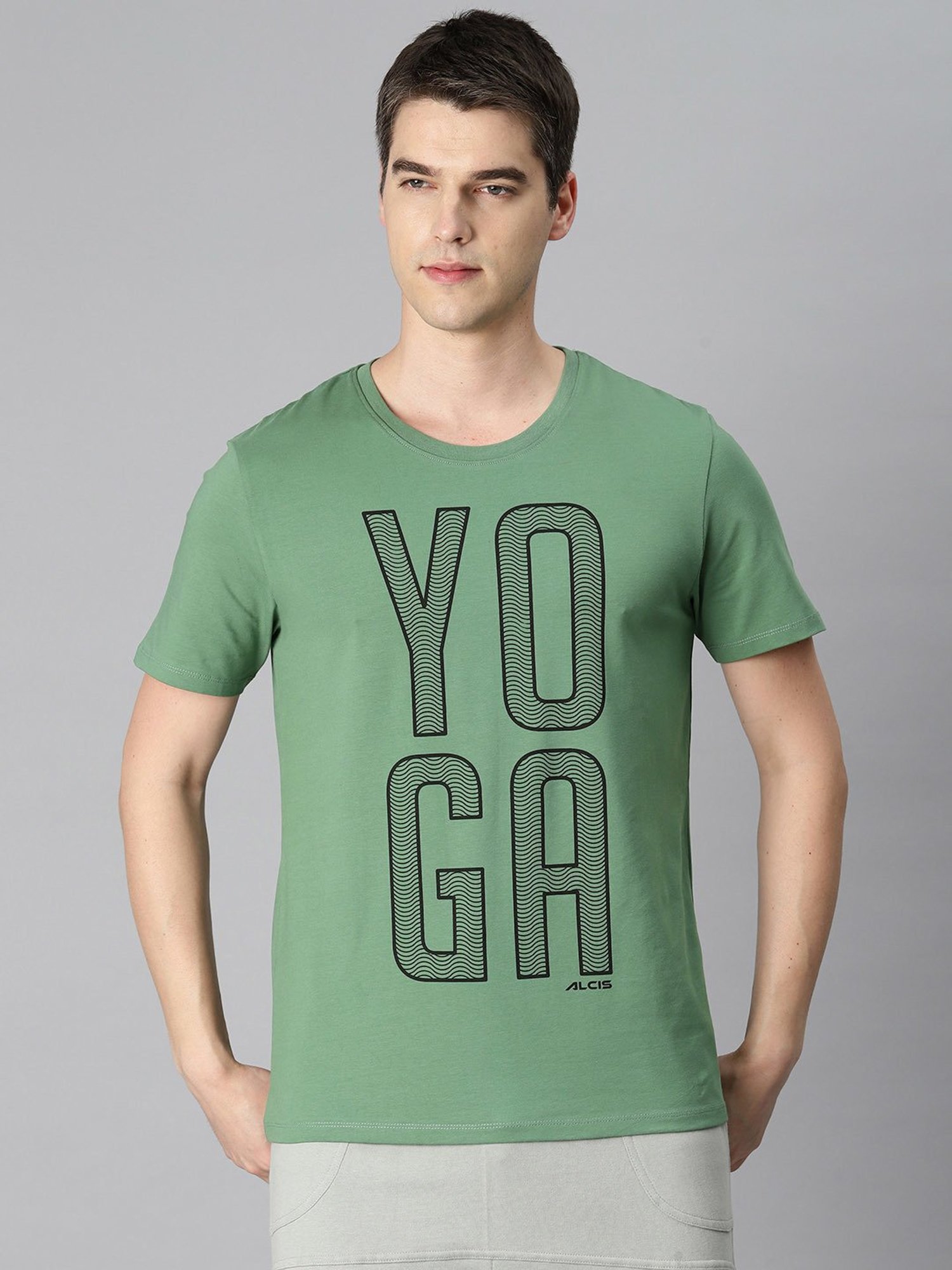 ALCIS Green Regular Fit Printed Crew T-Shirt