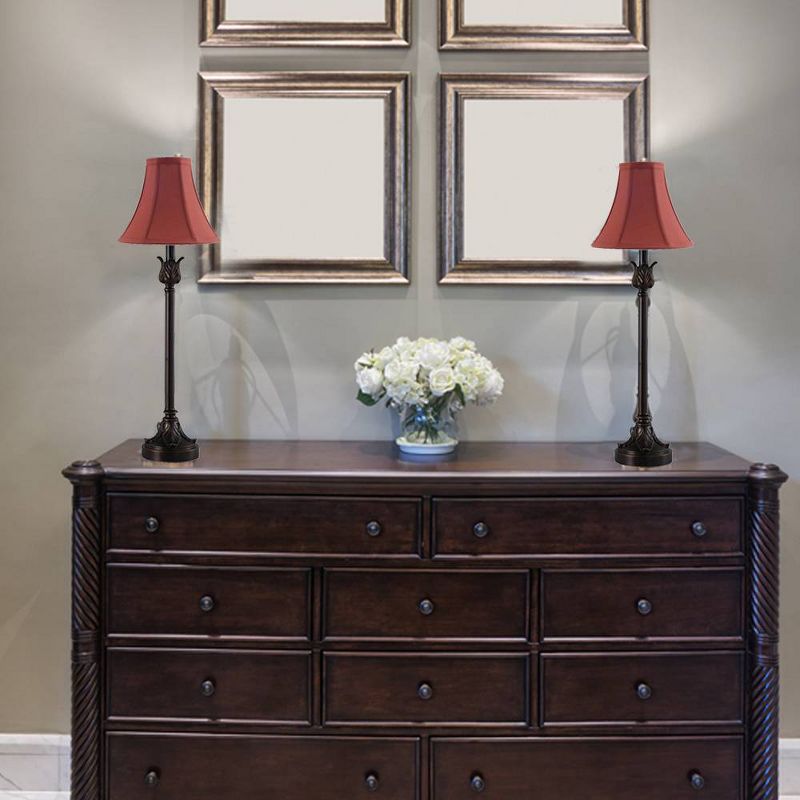 25.75" 2pk Buffet Table Lamps with Burgundy Fabric Bell Shades Black - Cresswell Lighting