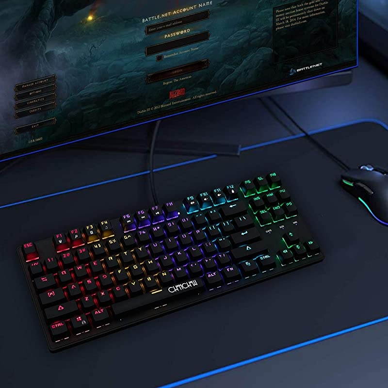 RGB Compact Mechanical Gaming Keyboard  USB Wired 87 Keys Gaming Keyboard LED Rainbow Backlit 60 Tenkeyless Mechanical Gaming Keyboard for PS4 Xbox PC Gamer
