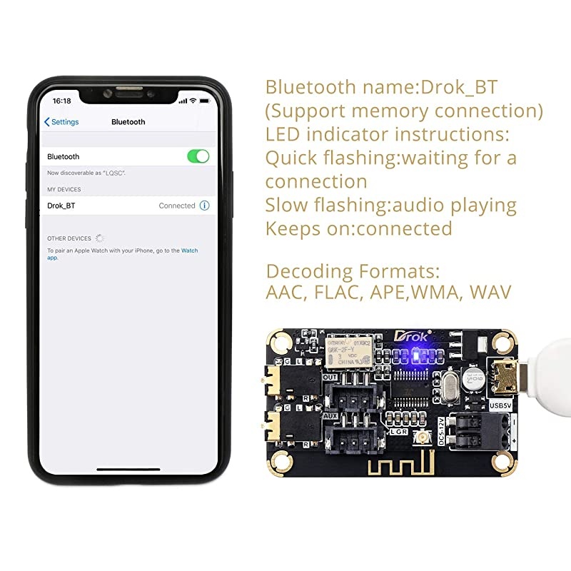 Bluetooth Board  Audio Receiver Bluetooth Module DC 5V24V 12v Portable Wireless Electronics Stereo Music Receive Circuit Chip with Micro USB Port for Headphone Speaker Home Sound System DIY