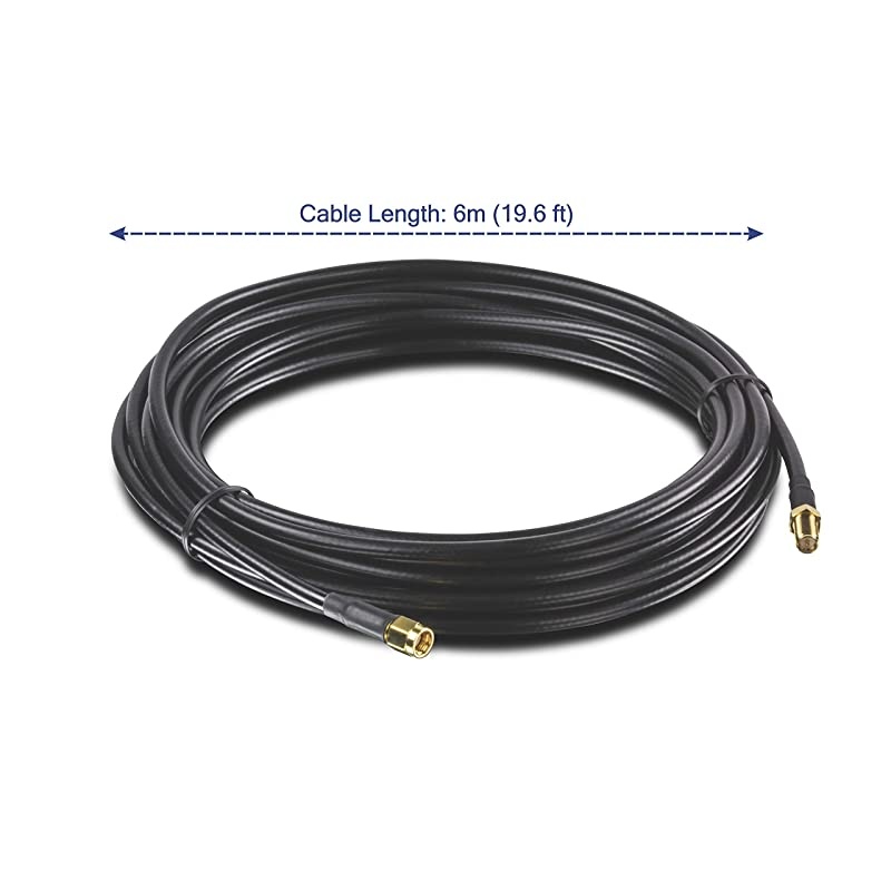Low Loss RP-SMA Male to RP-SMA Female Antenna Cable, 6 m (19.6 ft.), 3.0 dB Max Signal Loss, TEW-L106 black