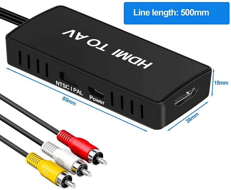 DIGITNOW HDMI to RCA Converter, HDMI to AV Composite Video Audio Converter Adapter, Supports PAL/NTSC for PS One, PS2, PS3, Nintendo 64, STB, VHS, VCR, Blue-Ray DVD Players Projector