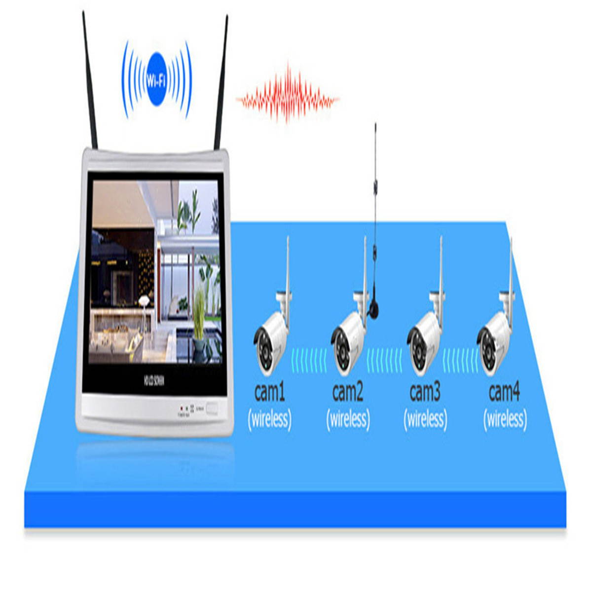 SUNSEE DIGITAL 12'' Displayer 4pcs 1080P Wireless CCTV IP Camera System 4CH NVR wifi video surveillance home Security System Kit