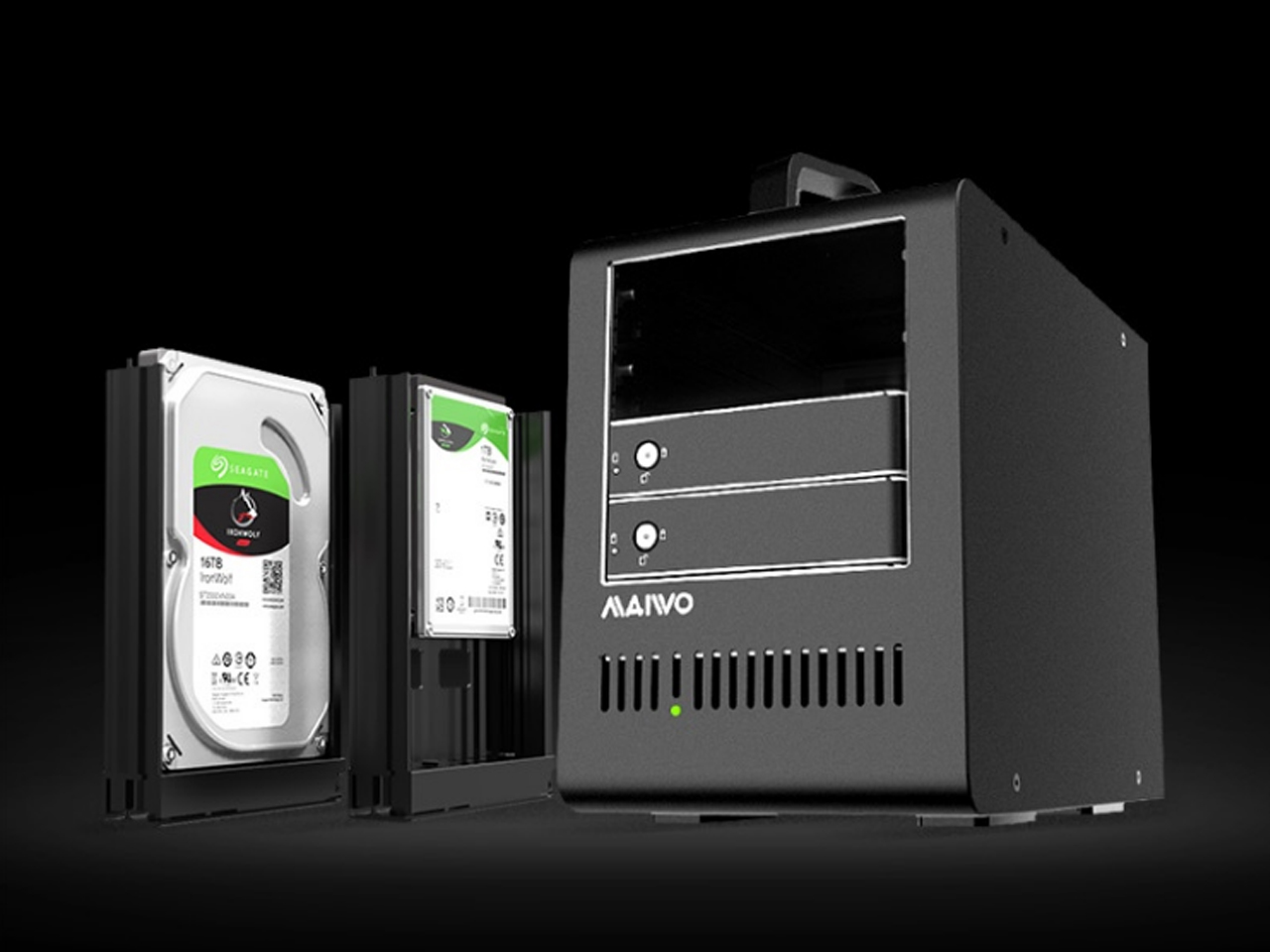 MAIWO K4FU3SR Disk Array Box All-Aluminum 4 Bays External 2.5/3.5 Inch Serial Mechanical Solid State Hard Drive Storage Data Cabinet Hard Drive Box Black 0Tb Without Hard Drive