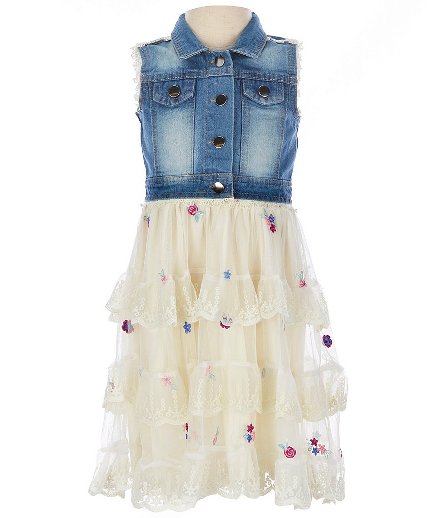 Laura Ashley Little Girls 2T-6X Seersucker/Strawberry-Print Mesh Fit-And-Flare Dress