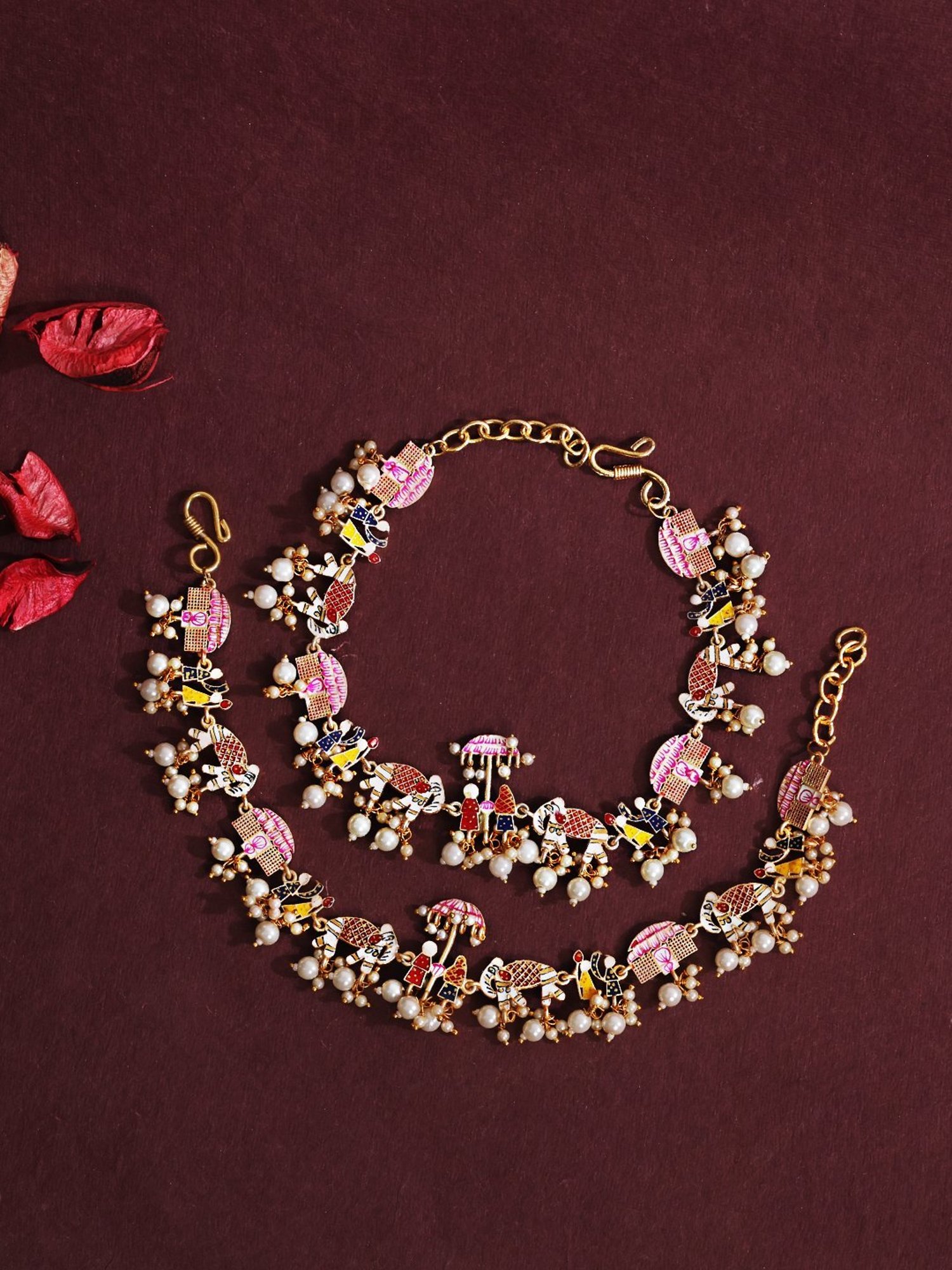 Abdesigns Gold-Plated Handpaint Wedding Doli Barat Bridal Anklets