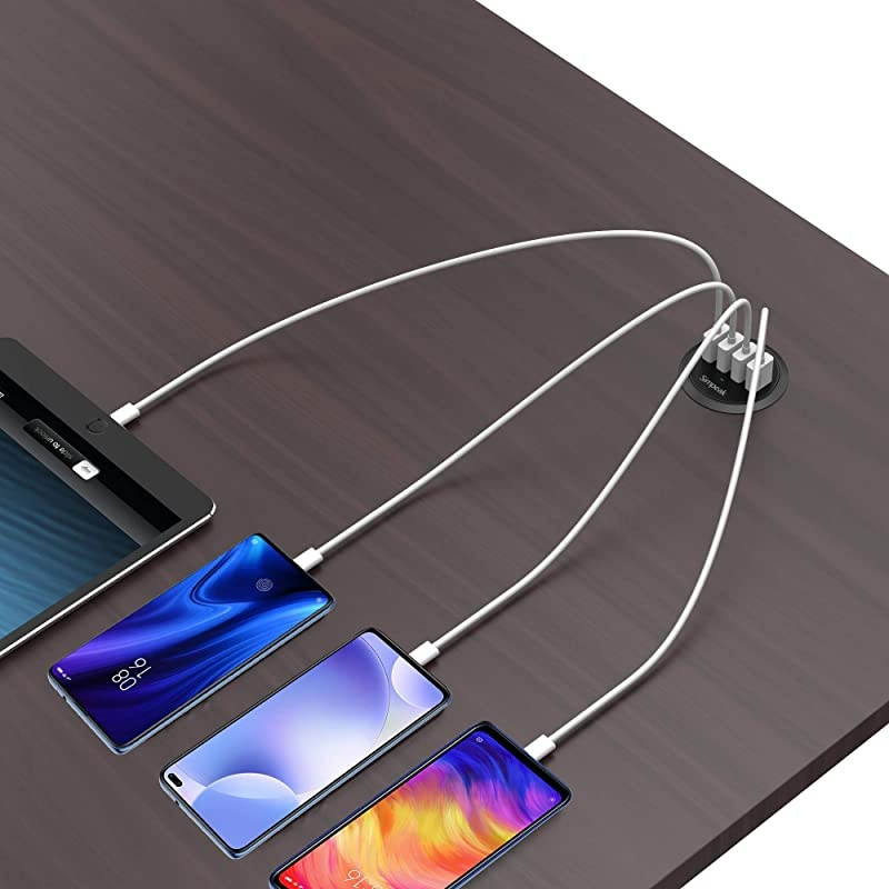 30W 4Port USB Desk Charger Desktop Charging Station Mounts on The 20quot24quot Grommet Hole with Power Cable Match 2pcs GrommetC51 Black