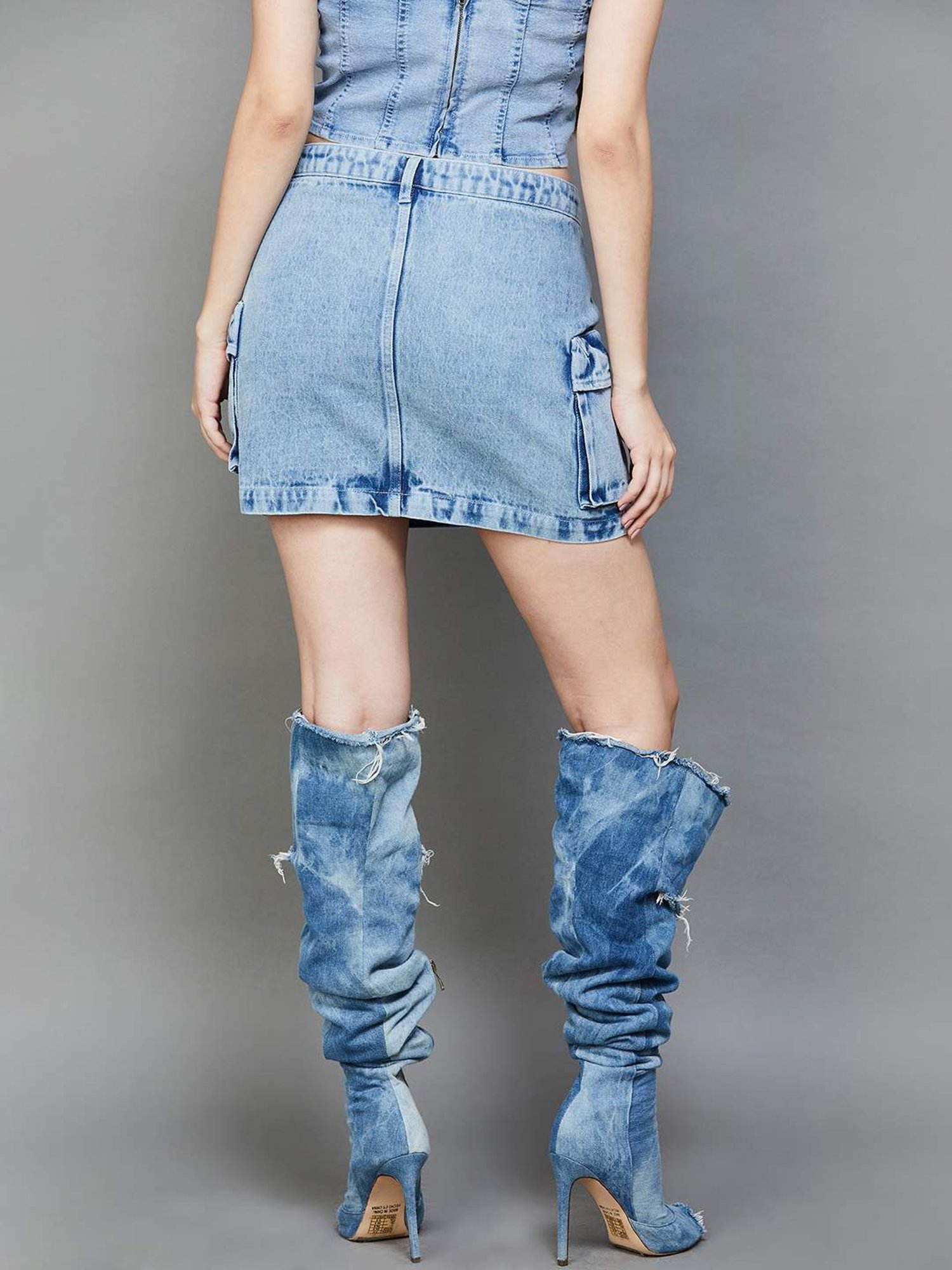 Ginger by Lifestyle Blue Cotton A-Line Skirt