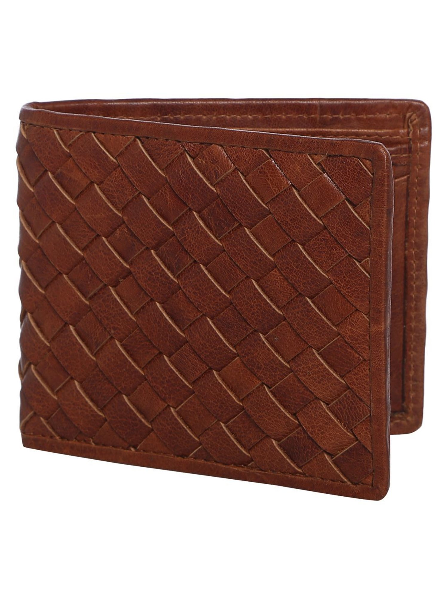 Aditi Wasan Brown Woven Leather Bi-Fold Wallet for Men