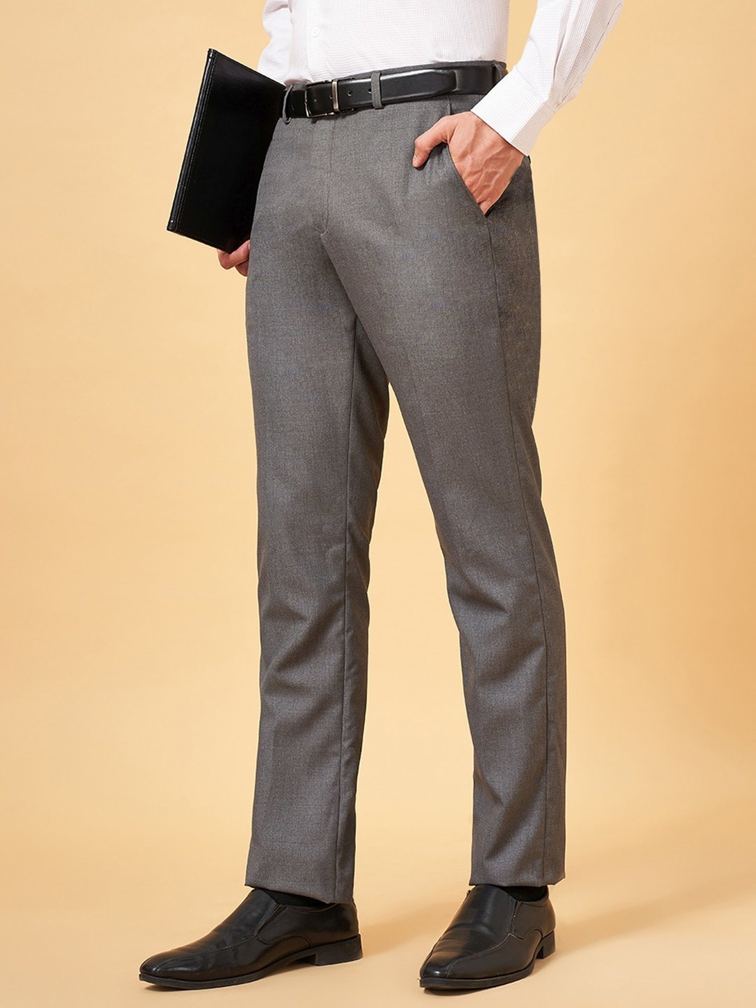 Peregrine By Pantaloons Light Grey Slim Fit Trousers