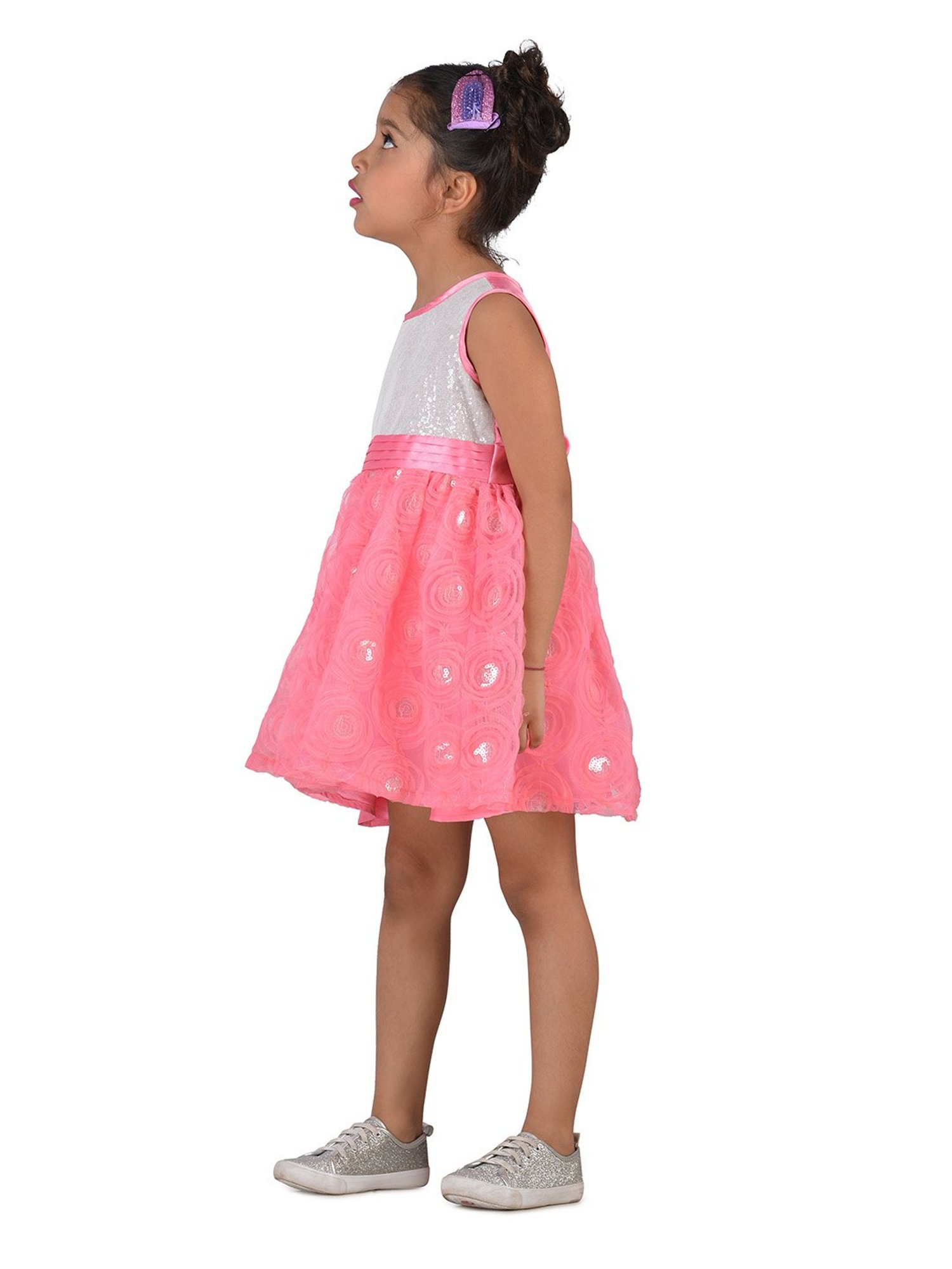 KidsDew White & Pink Sequence Dress
