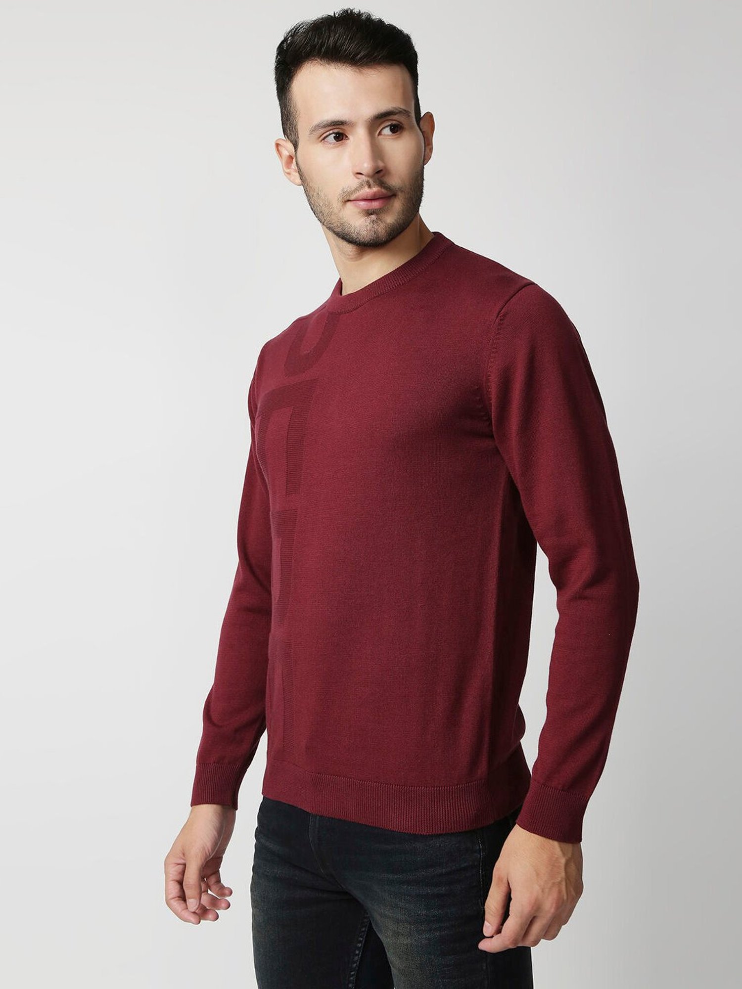 Duke Wine Self Striped Sweater
