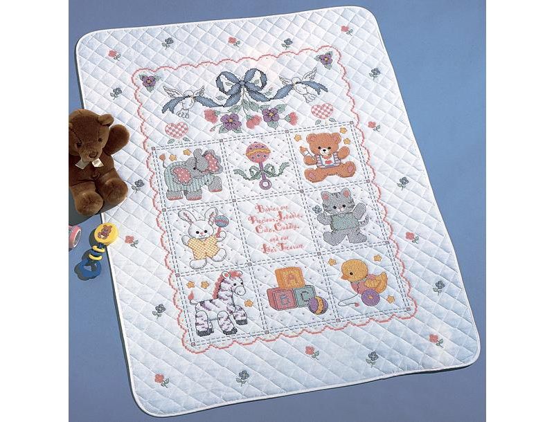 Bucilla Stamped Cross Stitch Crib Cover Kit 34"X43"-Babies Are Precious