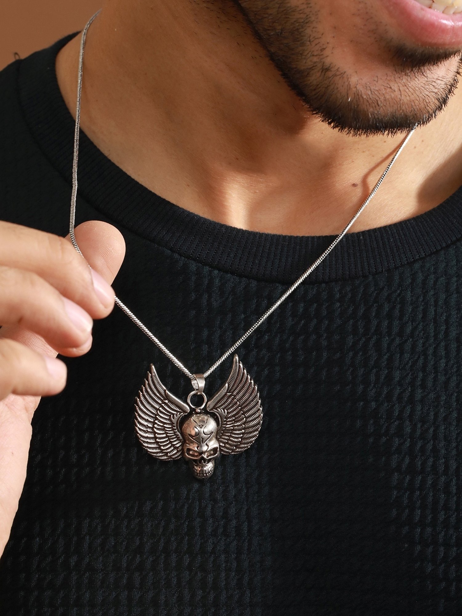 Bold by Priyaasi Skull Got Wings Black Casual Pendant With Chain for Men