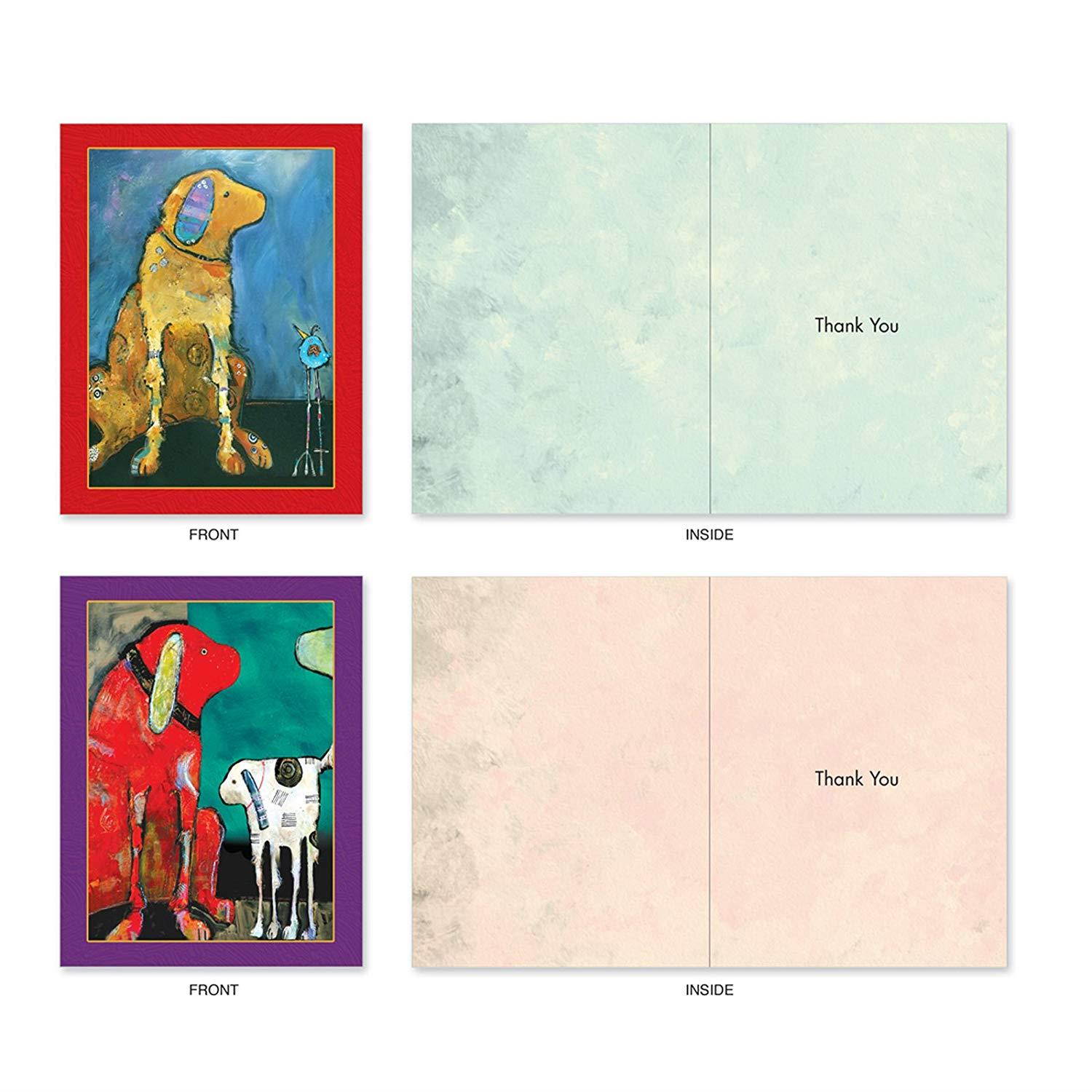 10 Assorted Thank You Notes with Graphics of Artistically Painted Dogs - &lsquo;Painted Pups&rsquo; Colorful Gratitude Greeting Card Set (4'' x 5 &frac14;'') for Any Occasion - M2320