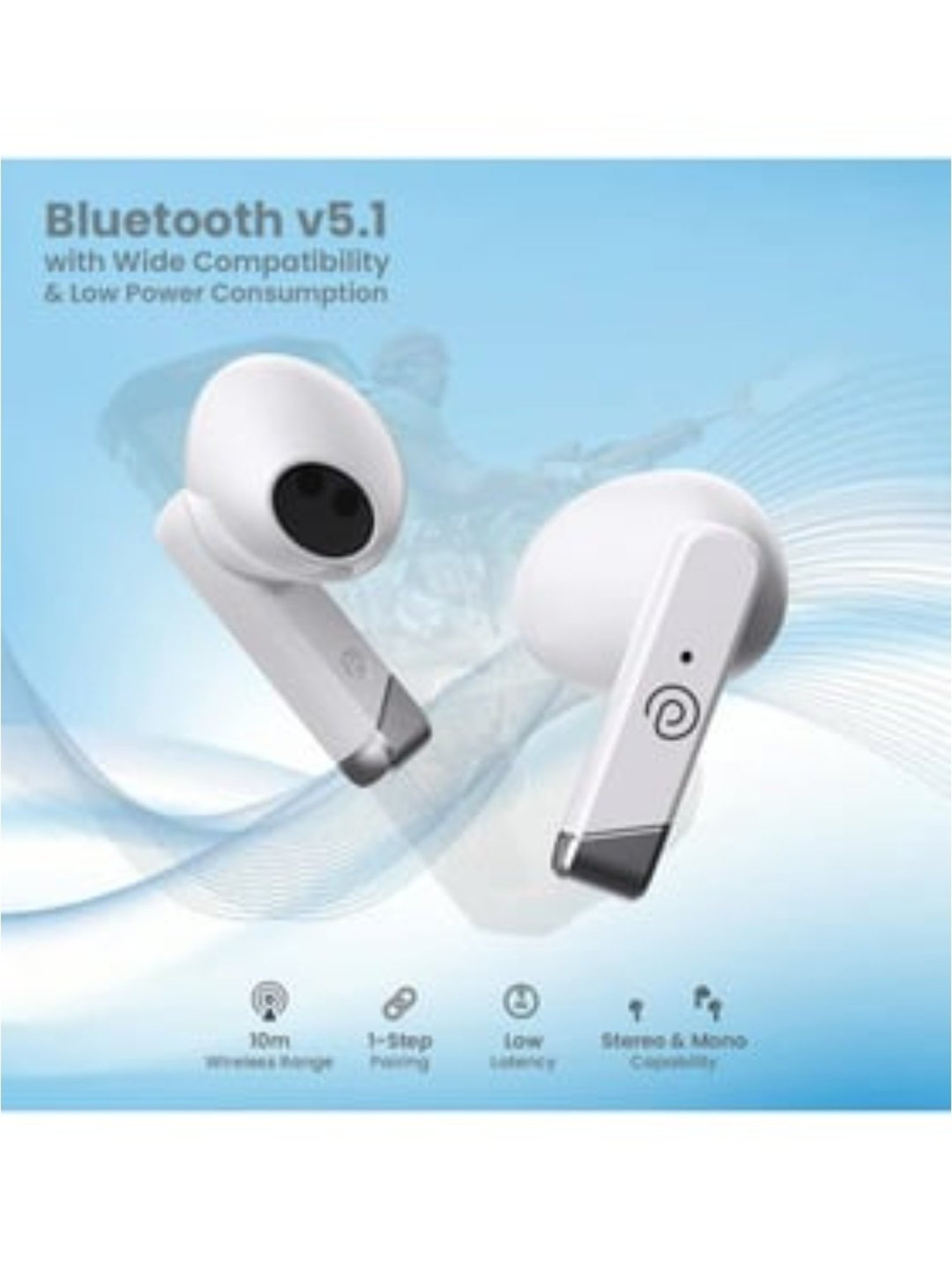 PTron Bassbuds Fute Wireless Bluetooth 5.1 Earbuds, 25 Hours Playtime, Type-C Charging (White)
