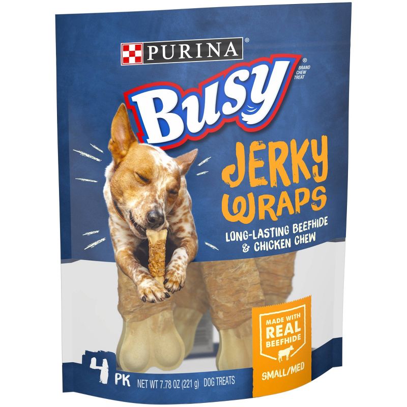 Purina Busy Grain Free Small/Medium Breed Dog Jerky Rawhide Treats Jerky Wraps Beefhide & Chicken Dog Treats - 4ct Pouch
