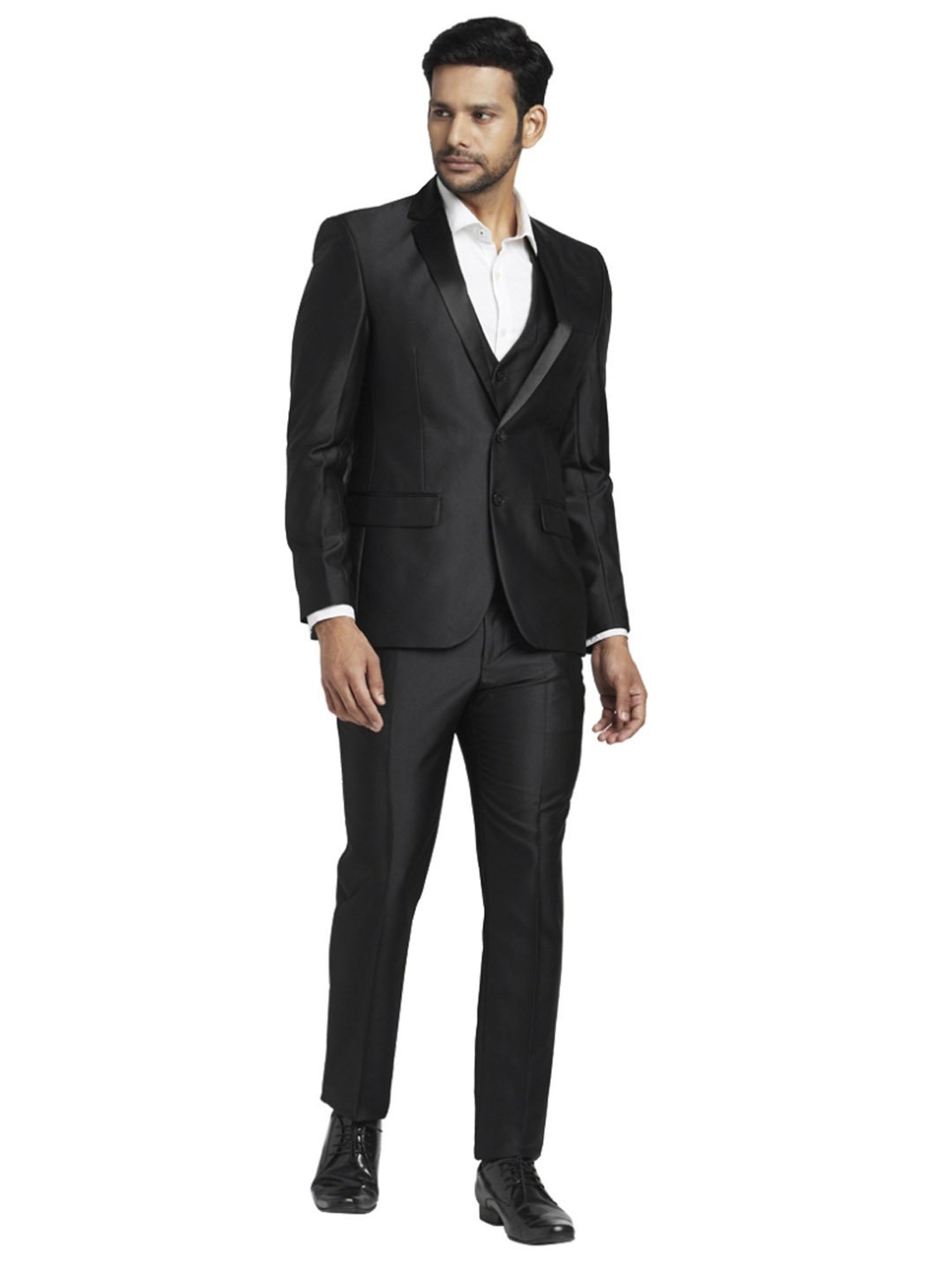 Parx Black Regular Fit Three Piece Suit