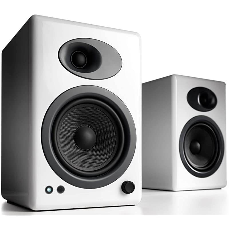 A5 Plus Classic 150W Powered Bookshelf Speakers with Remote Control Builtin Analog Amplifier White