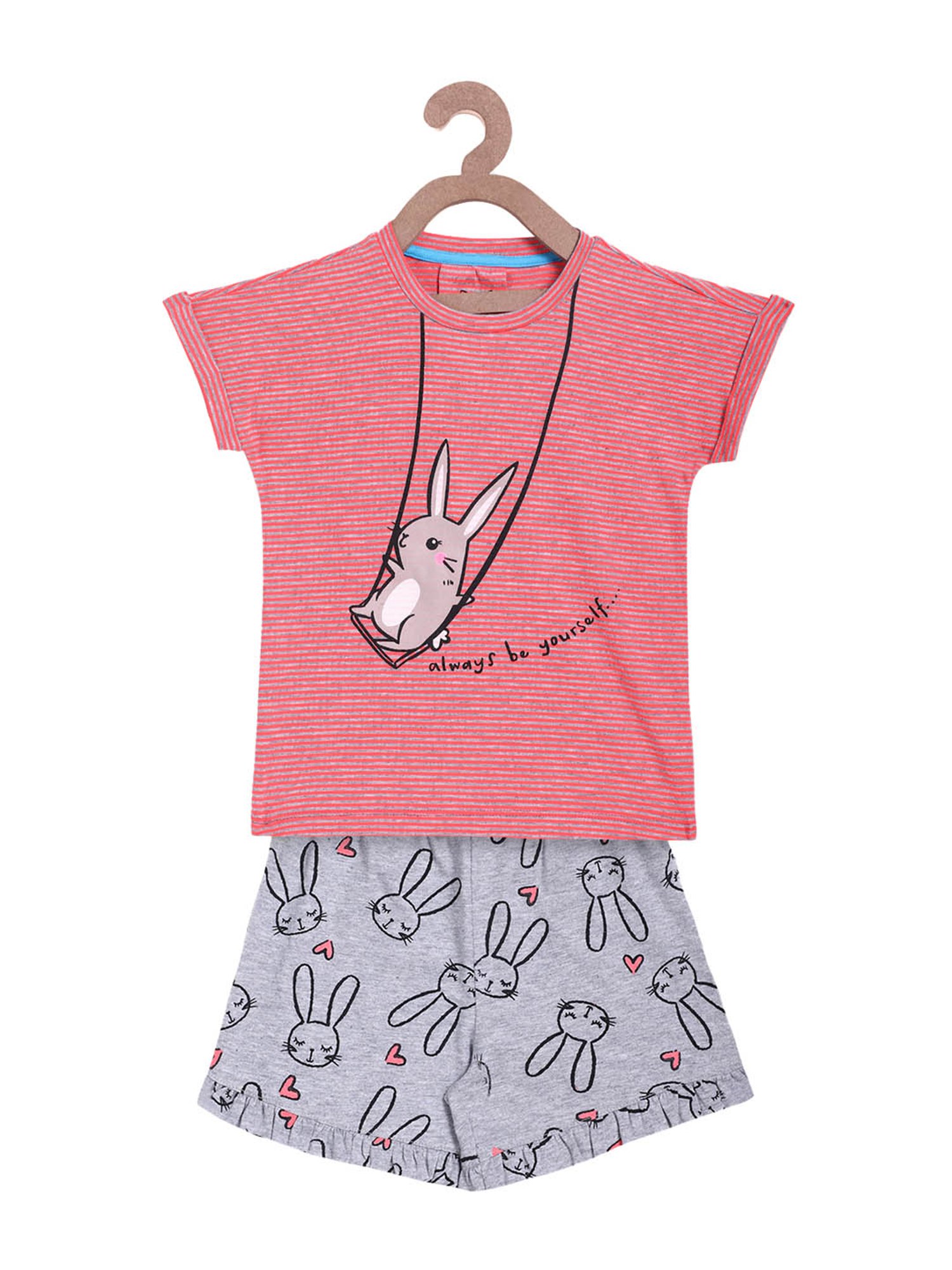 Lazy Shark Kids Pink & Grey Printed  Top with  Shorts