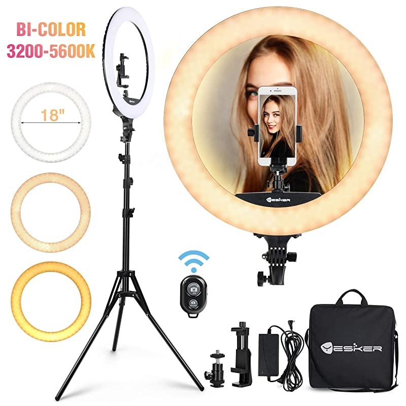 Light 18 Inch LED light Kit with 73 inch Tripod Stand with Phone Holder Adjustable 3200-6000k Color Temperature Circle MUA Lighting for Camera for Vlog, Makeup,Youtobe, Video Shooting, Selfie