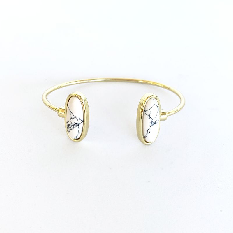 Sanctuary Project Semi Precious White Howlite Oval Cuff Bracelet Gold
