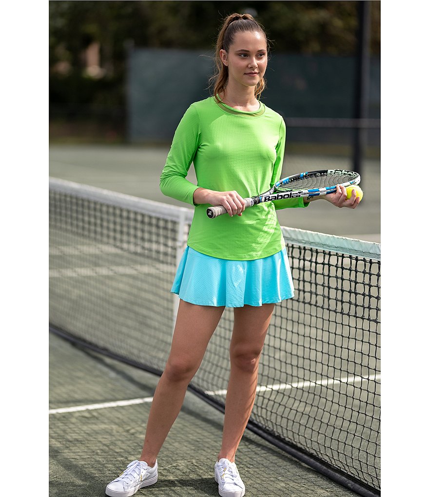 IBKUL Long Sleeve Mesh Inlay Crew Neck Top